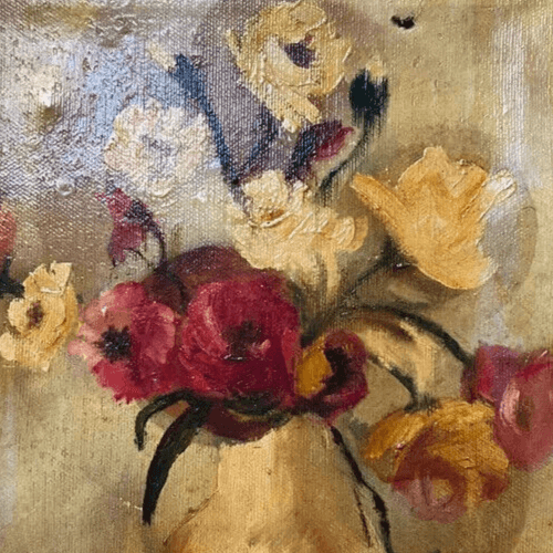 Antique Oil Painting C. FORESTO (1931) Still Life Bouquet, Flowers in a Vase image 3