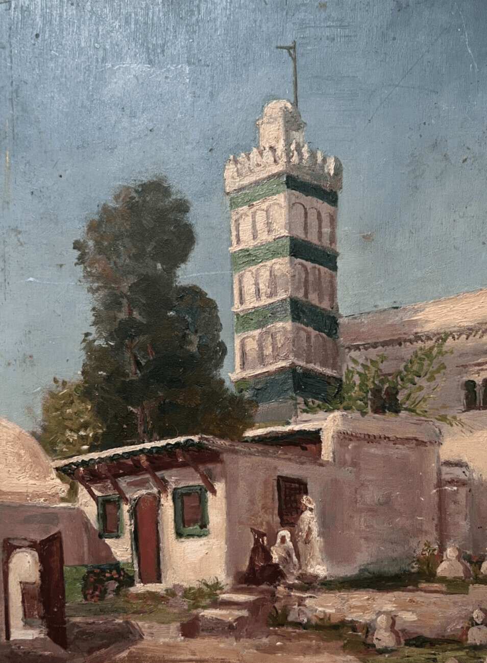 Antique Oil Painting Original Landscape, Mosque Sid Abdel Rahman, Alger