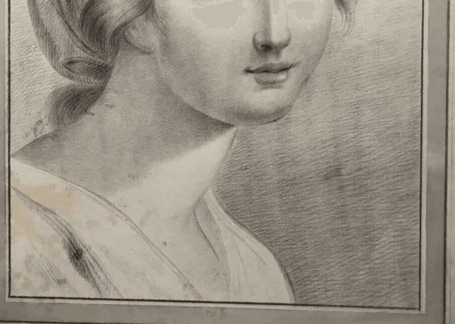 Original Antique Pencil 19th century Drawing Woman Portrait image 5