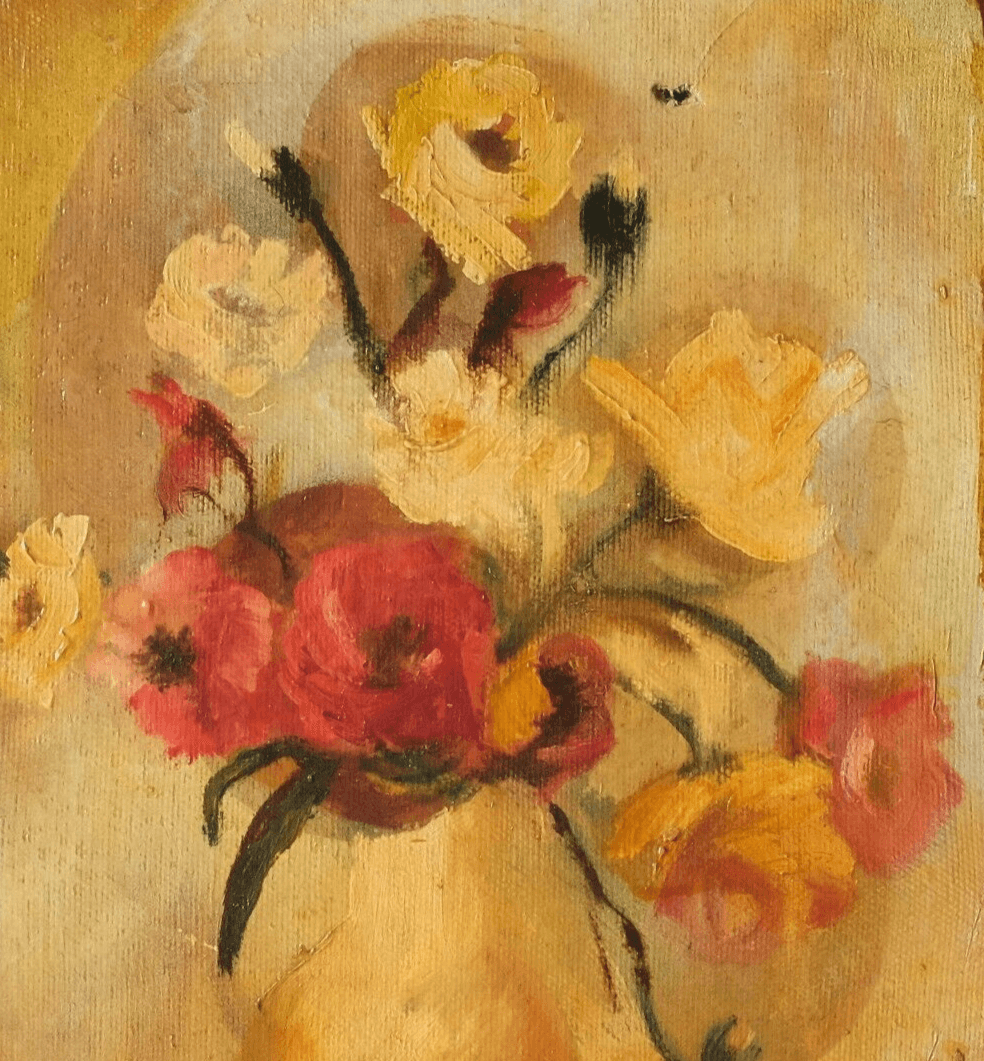 Antique Oil Old Original Painting Flowers Bouquet, Still Life, Roses, Floral image 3