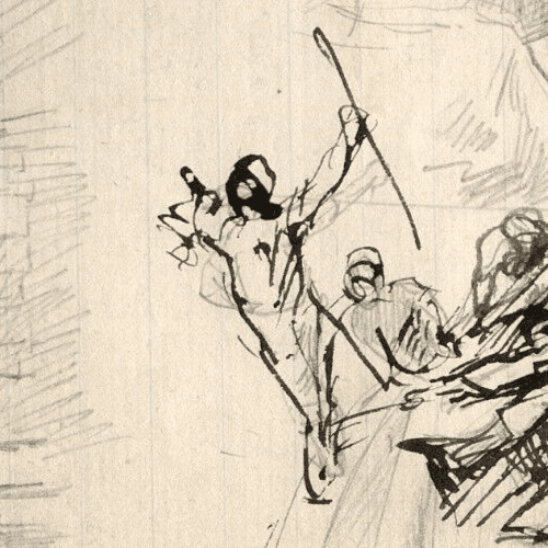 Vintage Ink Original Drawing People, Architecture, Landscape, Figures image 4