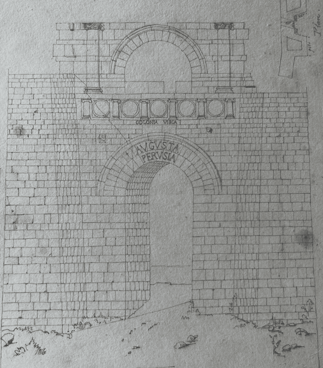 Drawing 19th century Original Antique Pencil North Door, Perouse, Architecture image 1