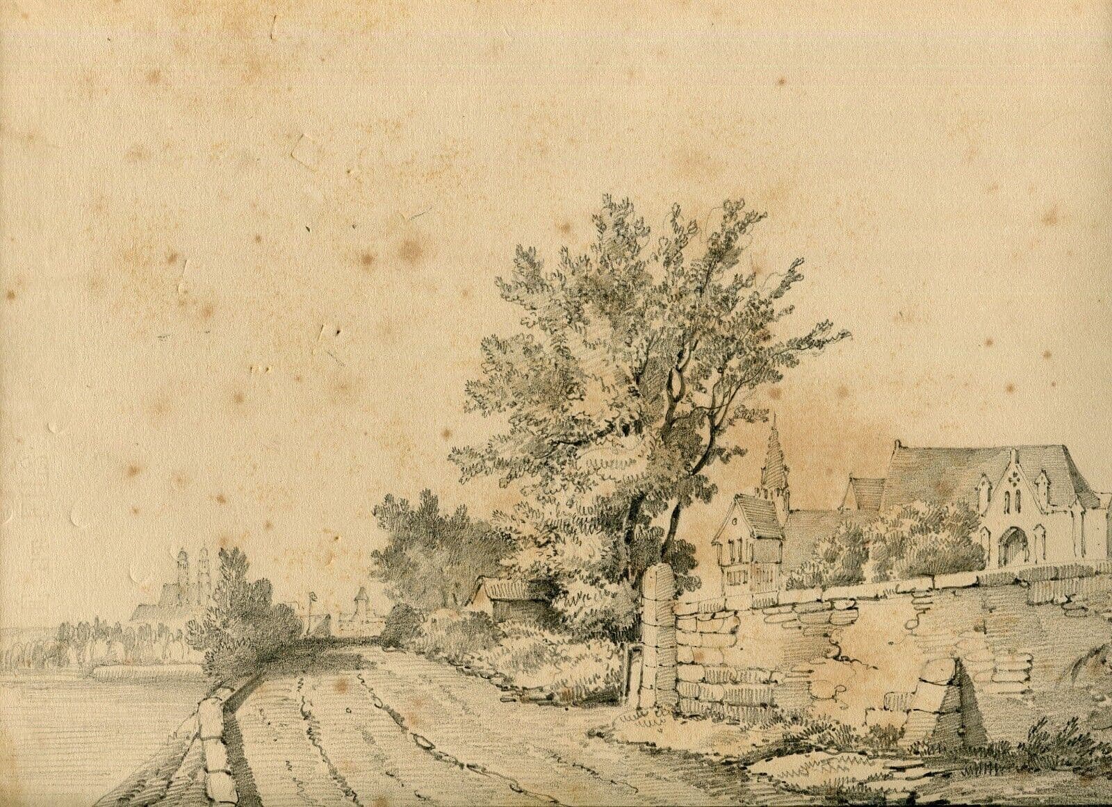 Antique Pencil Drawing Armand BLANDIN (1804-1846) Landscape Marmoutier 1866 image 6