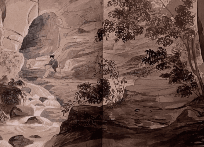 Antique Ink Drawing Original 19th century Man in Landscape 1837 image 6