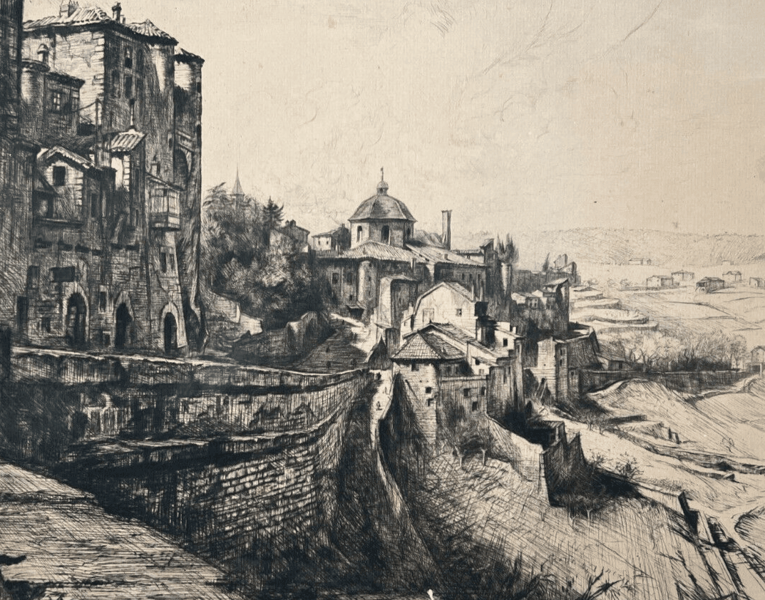 Etching Original Pierre Louis MOREAU (1876-1960) Le Château d'Aubenas (Ardèche) image 1