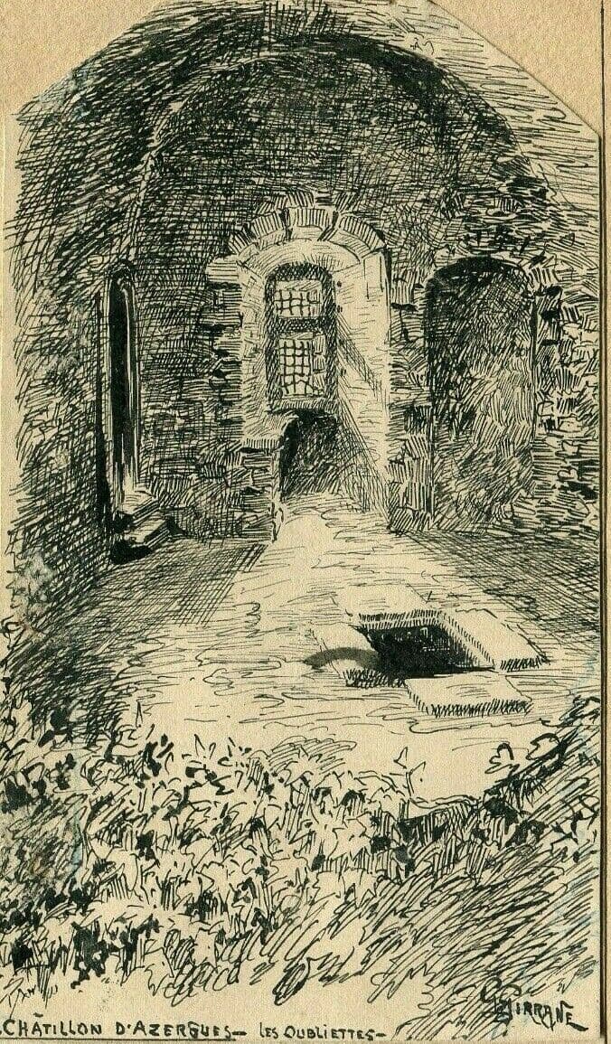 Vintage Ink Drawing signed Chatillon Azergues, les Oubliettes by GIRRANE image 1