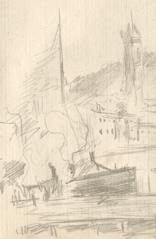 Vintage Pencil Original Drawing Landscape of Torquay, Docks, Boats image 2
