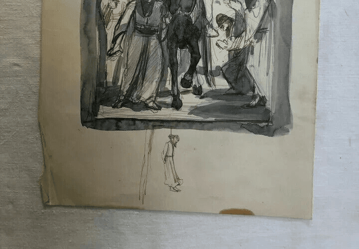 Antique Ink Original Drawing Original Man on Horse, Orientalist Figures image 3