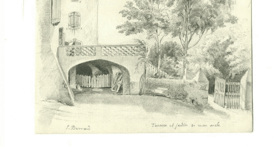 Antique Original Pencil Drawing Terrace, Garden Sketch, Artwork image 3