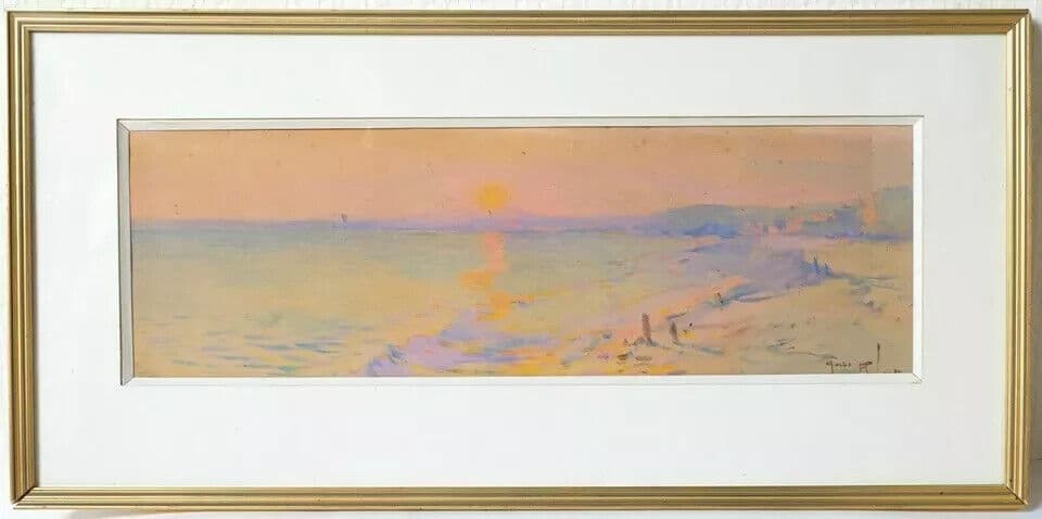 Vintage Drawing signed Marius ROBERT (1885-1966) Sunset Landscape by the Sea image 6