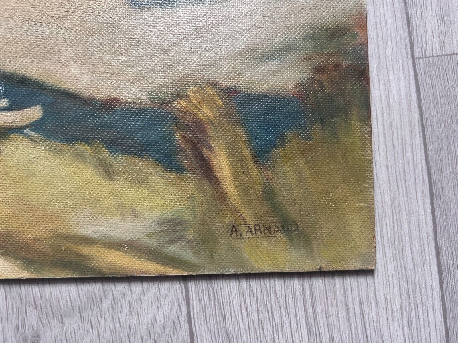 Antique Original Painting Seaside Hills Landscape Signed image 4