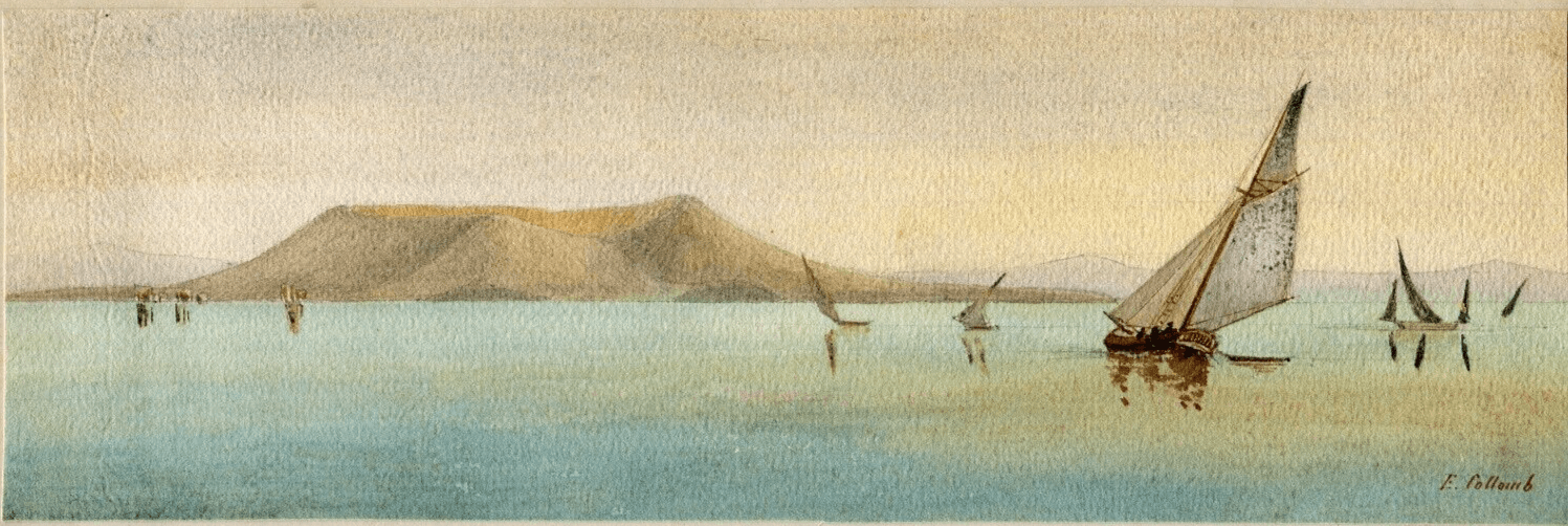 Antique Drawing Old Original Collomb Landscape Minte Nuovo, Hill of the Baya Cat image 1