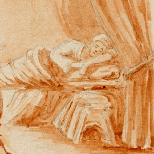 Antique Drawing Original People Man in Bed and Spinner image 3