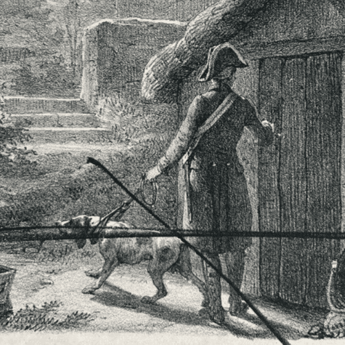 Antique Etching Original Man, Military, Dog, Landscape, House, Epreuve Refused image 3