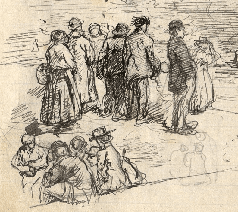 Vintage Ink Original Drawing Family Figures, Women, Sailors, People Sketch image 1
