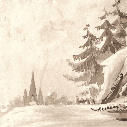 Antique Ink Original Drawing 19th century Cave, Landscape, Tree, Forest image 4