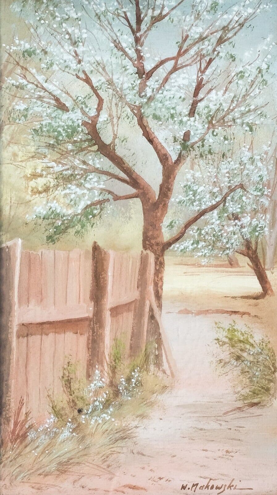 Antique Russian Painting Oil Original signed Landscape Path and Trees image 1