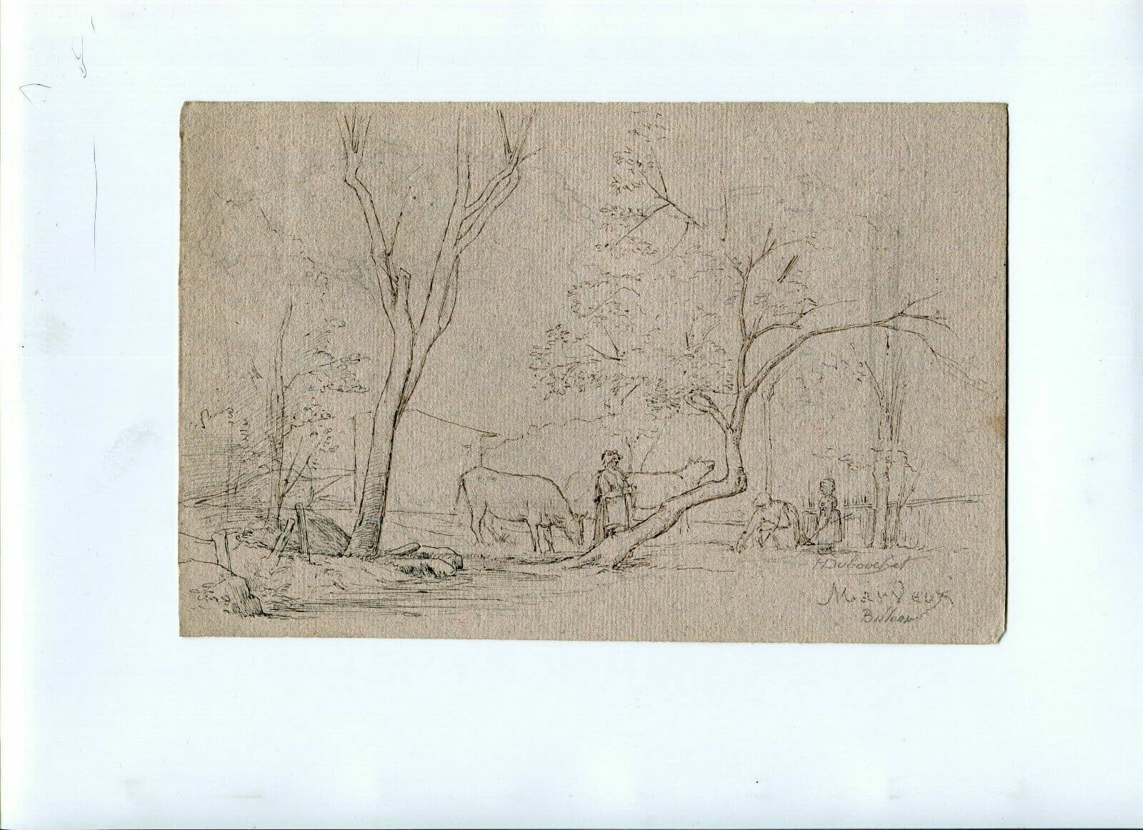 Henri DUBOUCHET (1833-1909) Landscape and Farmer Drawing image 2