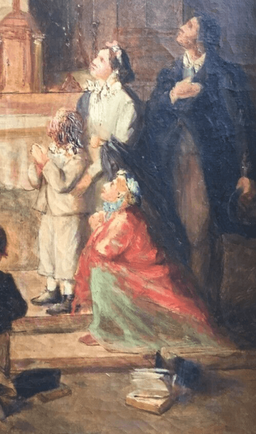 Antique Original Painting Painting Religious Scene, Church, Mary 19th century image 3