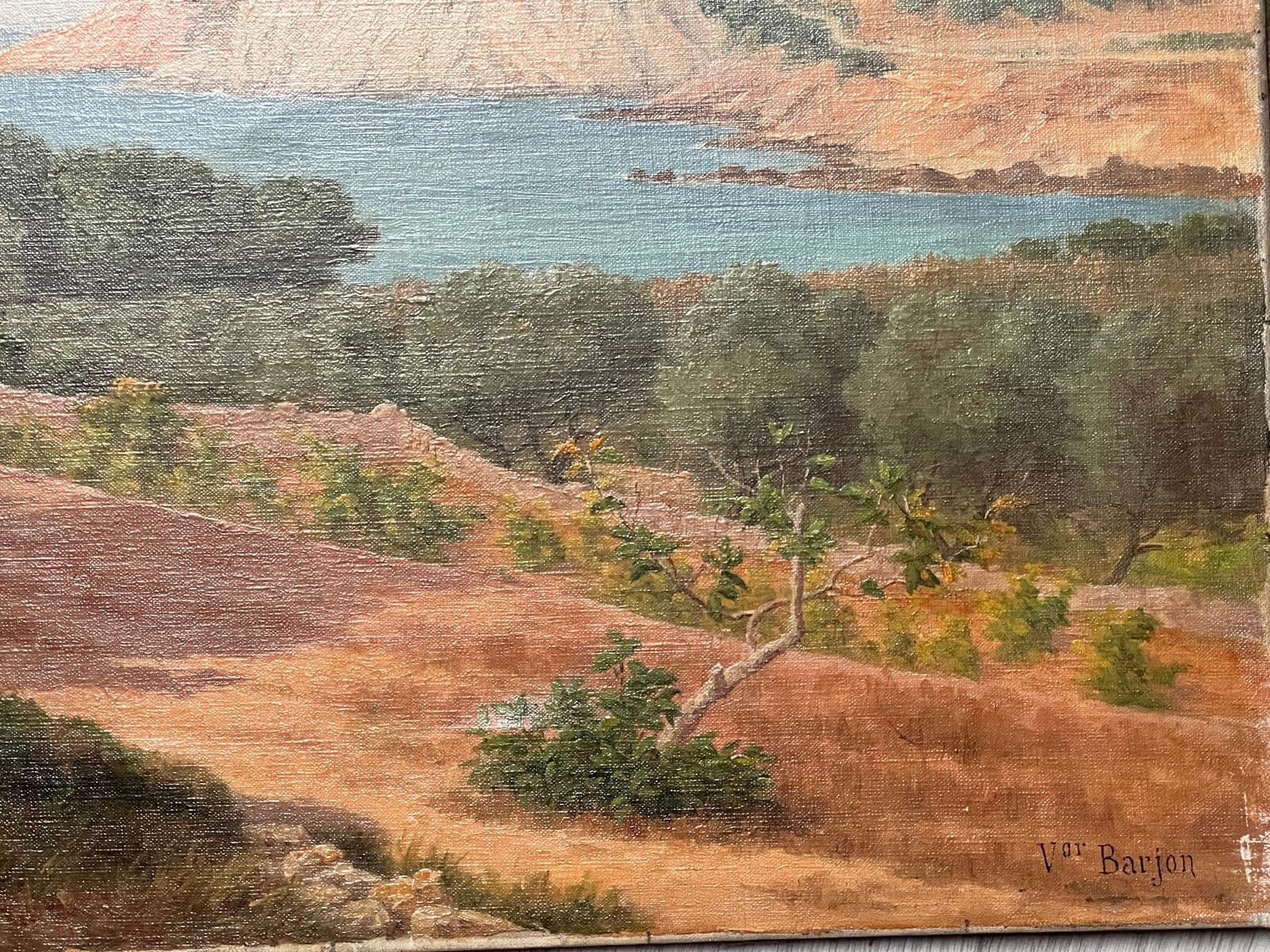 Antique Painting Victor BARJON (1845-1920) Sanary Seaside Summer Landscape image 2
