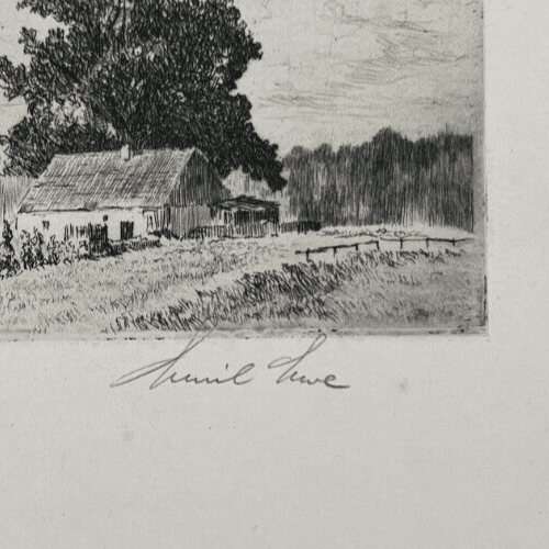 Antique Etching Original Landscape, Forest, Trees, House, Garden image 6