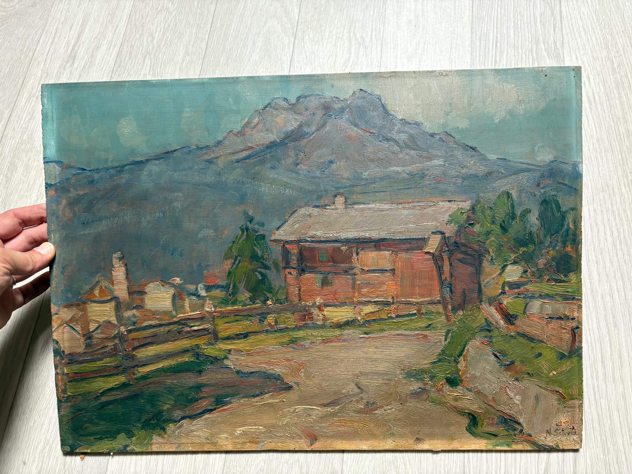 Painting Mountain and Village Landscape image 2