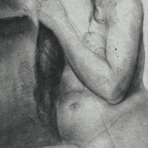 Antique Drawing Charcoal Nude Woman Portrait 19th century c 1860 image 3