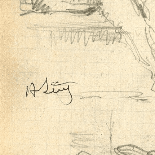 Antique Pencil Original Drawing signed Sketch Men Sitting image 5