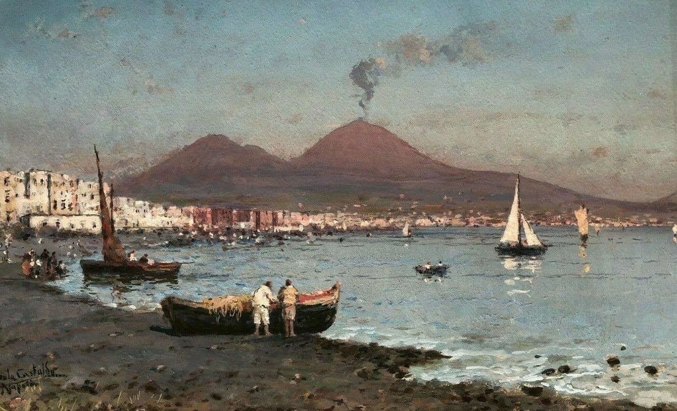 Landscape Drawing by Francesco CASTALDO (1845-1916) Vesuvius, Naples