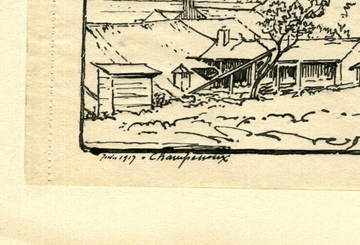 Vintage Ink Drawing Original signed Champeroux, Lorraine Landscape image 5