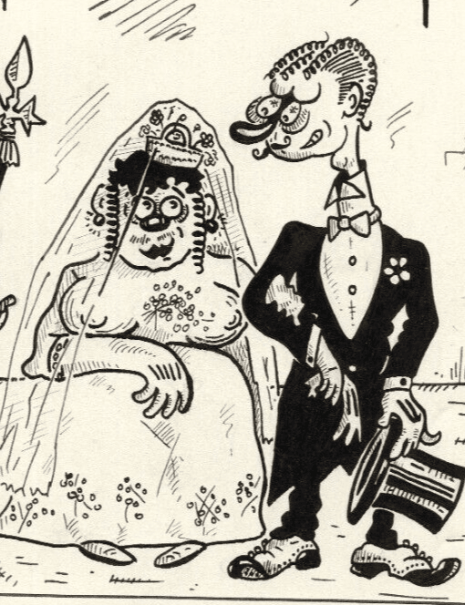 Vintage Ink Original Signed Drawing Caricature Wedding Couple Artwork image 2