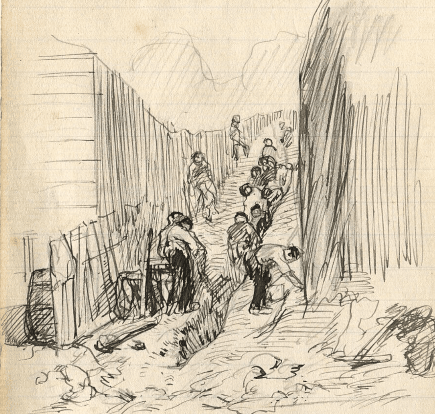Vintage Ink Original Drawing Impressionism Men Workers People image 1