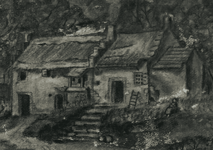 Antique Charcoal Drawing signed Gautier Thatched Cottage, Romanche, Vizilles image 2