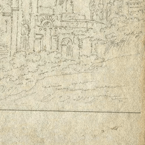 Antique Pencil Original Drawing 19th century Cityscape with Buildings image 4