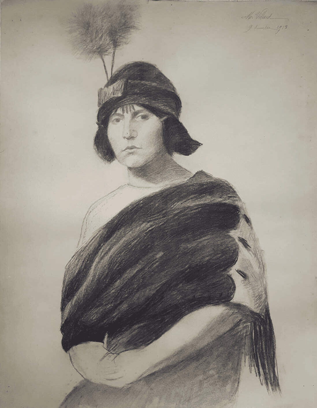 Drawing Woman Portrait with Hat c. 1910