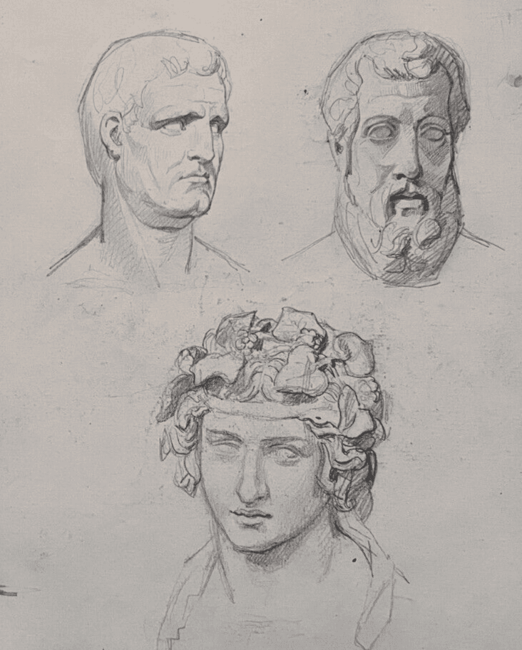 Antique Original Drawing 19th century People Portraits image 1