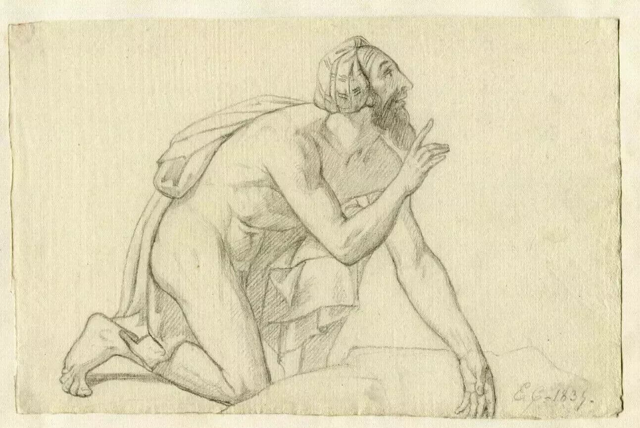 Antique Pencil Drawing Original signed Jean Eloi CHAPSAL (1811-1882) Man 1835 image 2