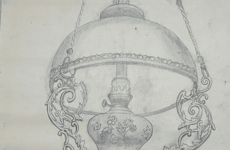 Antique Architecture Drawing Original Light, Lamp, Decoration Architectural image 4