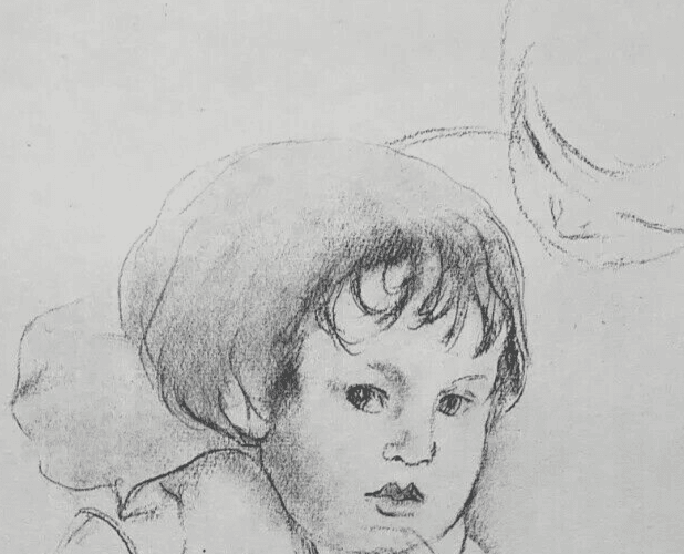 Antique Old Pencil Drawing Original Edmond SIGRIST (1882-1947) Children Portrait image 3