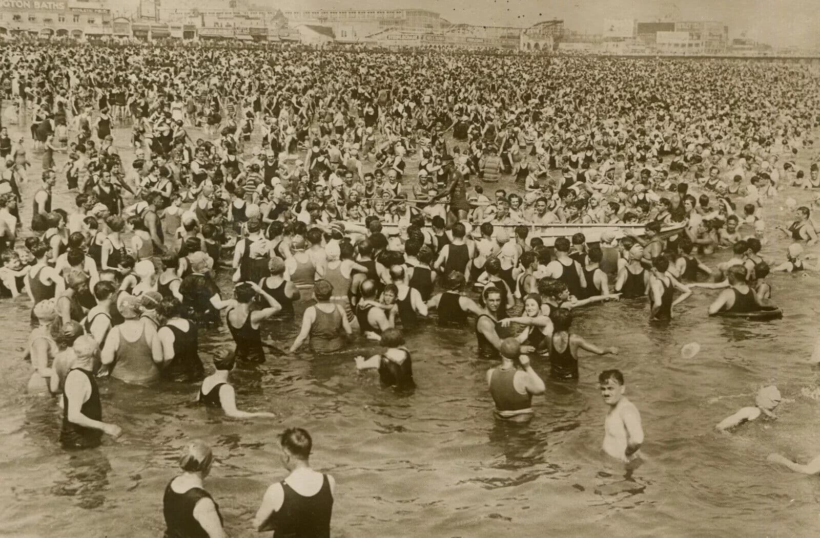 Vintage Photography Original Crowd at Sea 1920' image 1