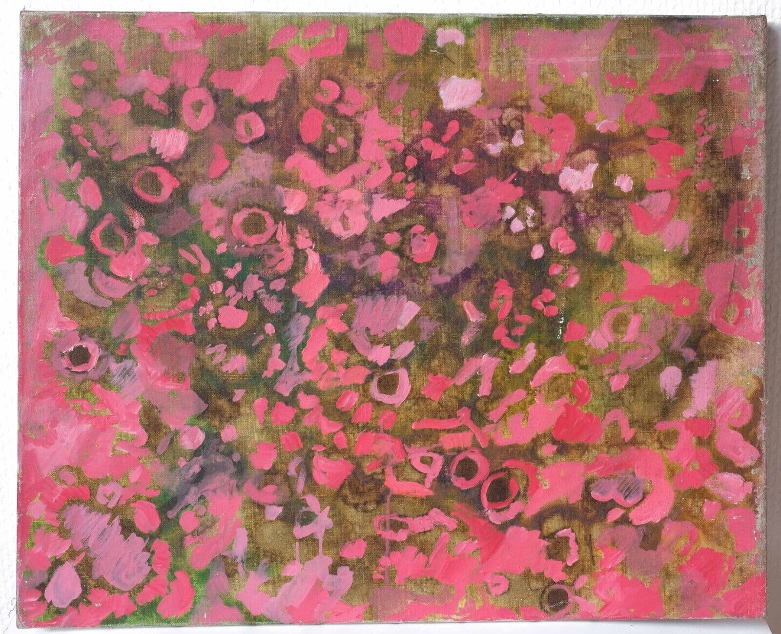 Antique Original Painting Pink Abstraction 1973 Organismes Microscopique image 2