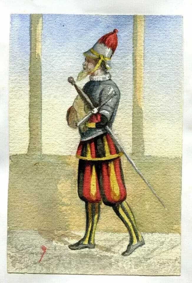 Antique Original Drawing Costume, Man, Italy, Religious, Vatican, Guard image 5