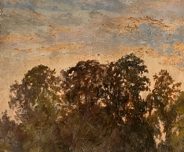 Antique Original Painting Landscape, Forest, Tree, Sunset, Nature image 3