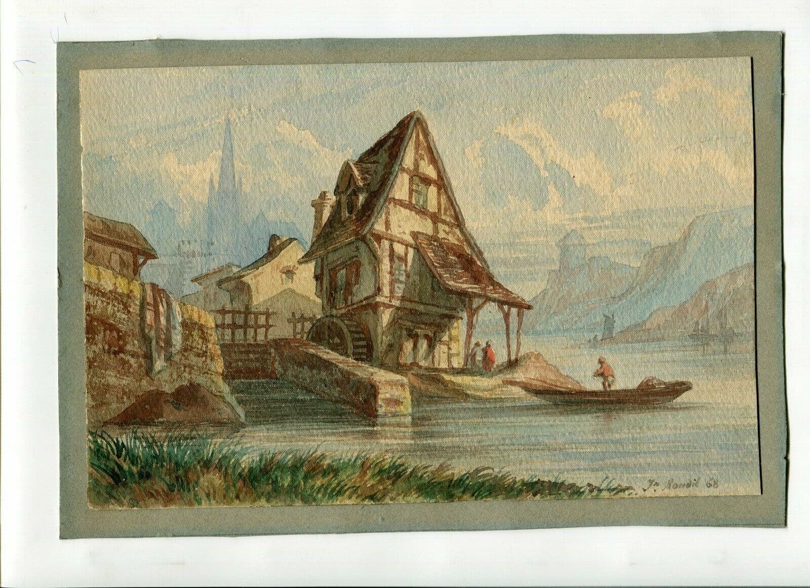 Drawing Mill Landscape, Mountain, Swiss 1868 image 2