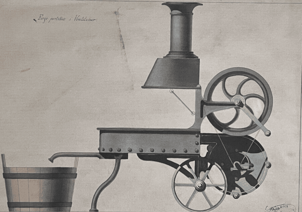 Antique Architecture Drawing Building, Troley, Engineering Machine c. 1850 image 1