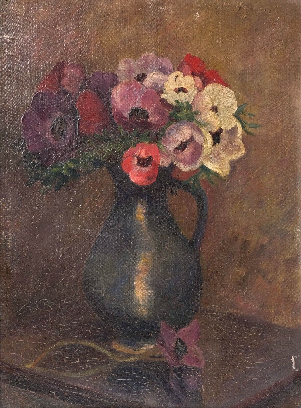 Antique Oil Painting Original Flowers Bouquet, Vase, Still Life Artwork Floral image 1