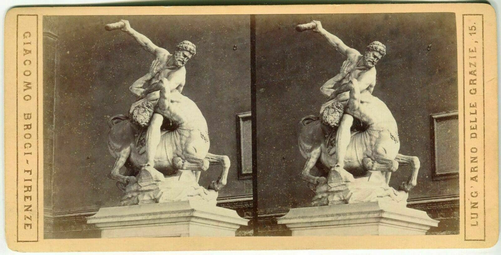 Vintage Stereoview Giacomo BROGI - Florence Il Centauro di Gian Bologna c. 1870 image 1