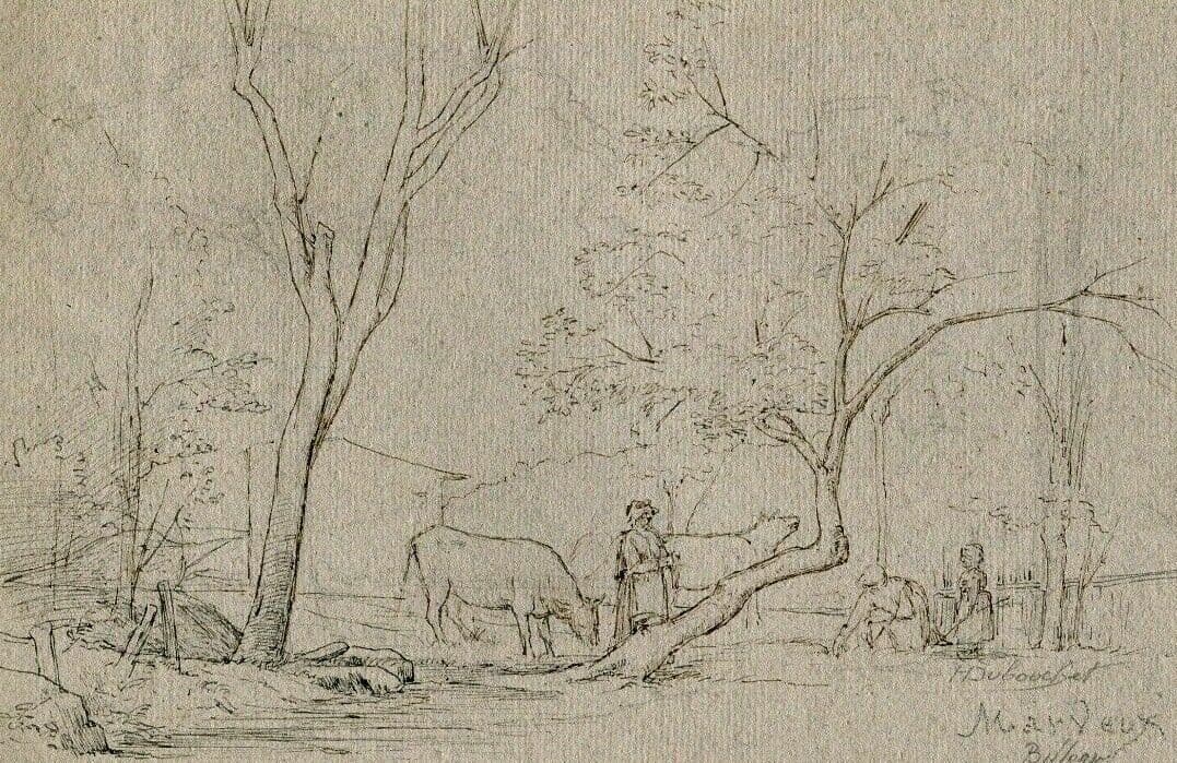 Henri DUBOUCHET (1833-1909) Landscape and Farmer Drawing image 1