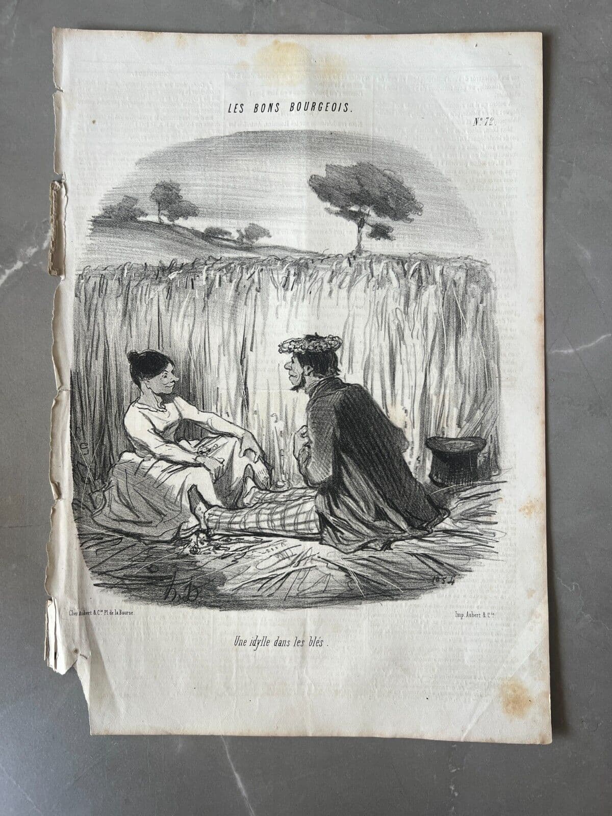 Antique Print 19th century Daumier, Les bons bourgeois, Idylle dans les Bles image 2