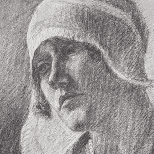 Antique Charcoal Original Old Drawing Woman Portrait with Hat c. 1910 image 2